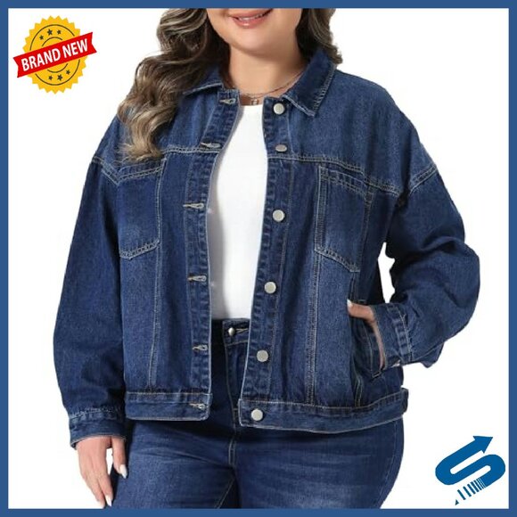 Plus Size Denim Jacket Vintage Western Long Sleeve Button Washed - Picture 2 of 6